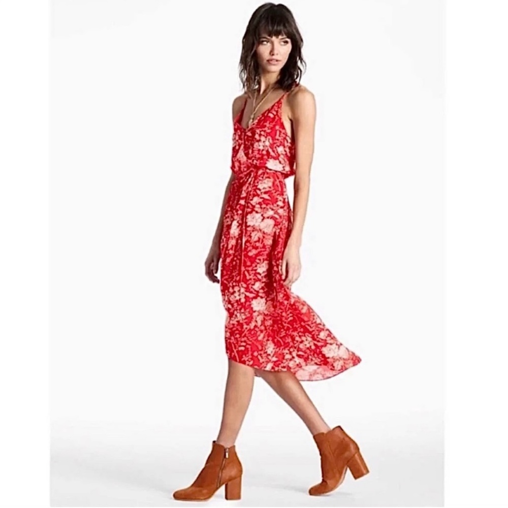 Lucky Brand 100% Silk Red Floral Dress